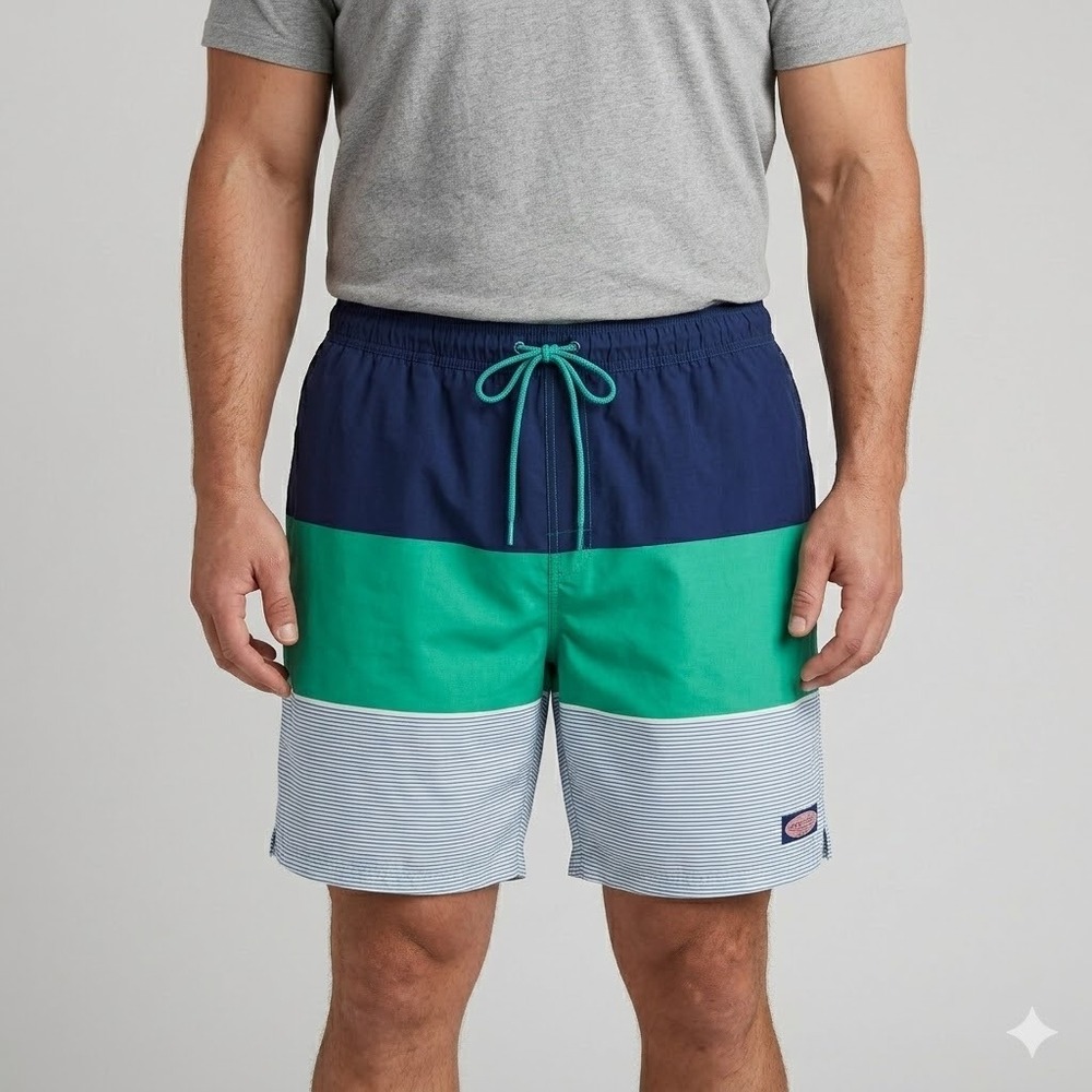 Vineyard Vines Colorblock Chappy Swim Trunks Mens 2XT Blue Green Stripe